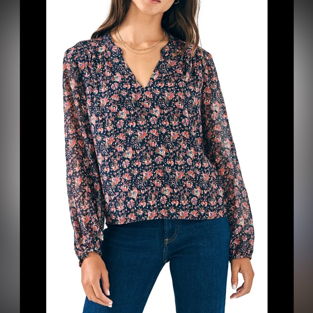 Faherty Silk Blend Sage Wood Floral Tunic Top Boho Lightweight - LARGE